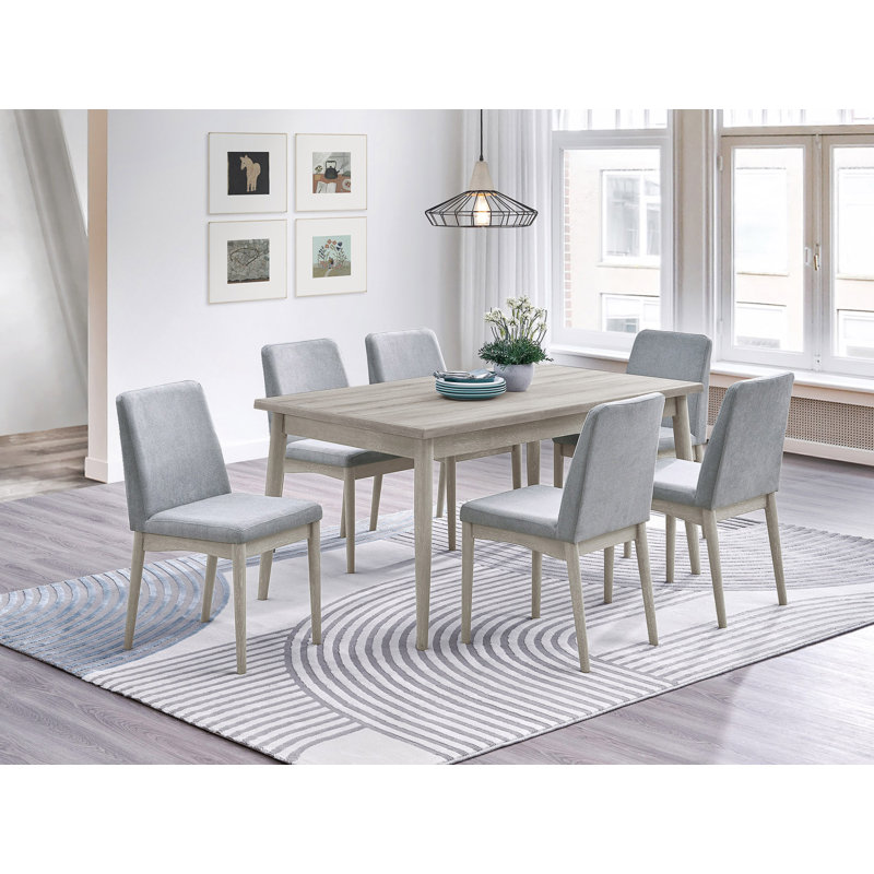 Ensemble de salle à manger 7 pièces, Bois naturel, Gris, Bois naturel