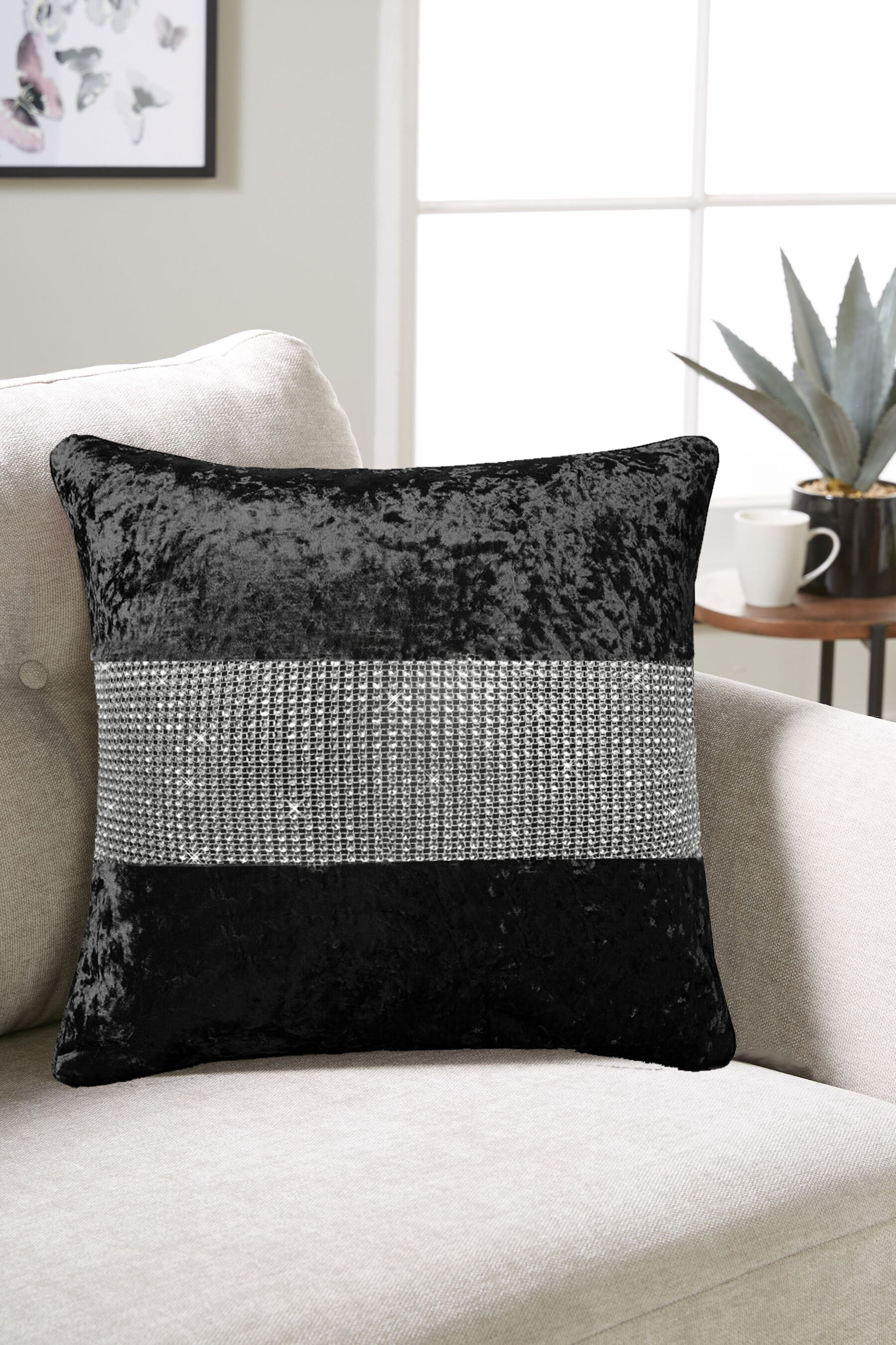 Crushed velvet diamante outlet cushions