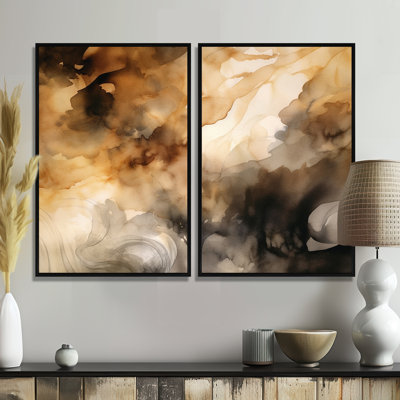 «Brown and Cream Abstract Flu Fluids» - art mural moderne sur toile rose
