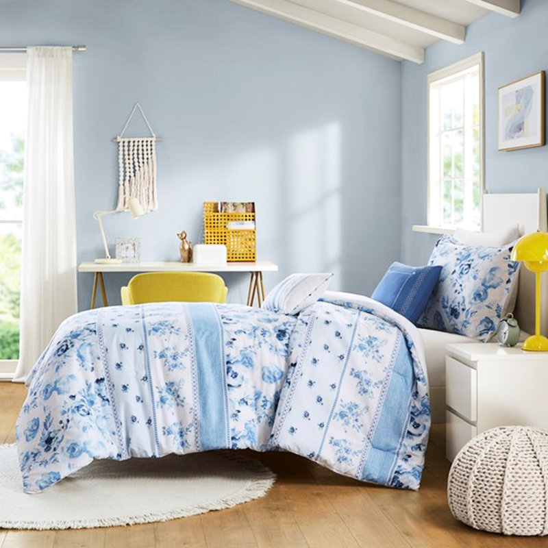 Literie simple / simple TG avec rayures florales, rembourrage, microbien, 2 taies décoratives et coussins décoratifs, coussins décoratifs, emballage compressé pour une livraison efficace