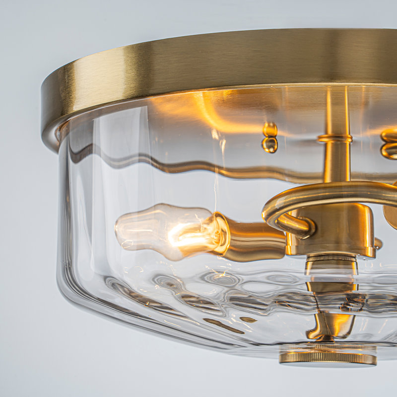 Plafonnier encastré 2 lumières à intensité variable avec abat-jour en verre nervuré transparent, Clair