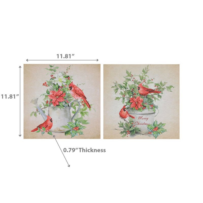 Cardinal d'art mural en bois - ensemble de 2