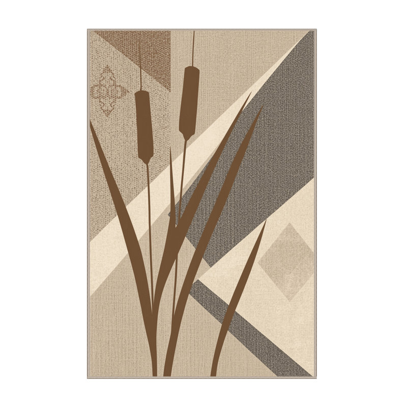 Machine Washable Ortencia Cattail Modern Geometric Rug in Beige – Beige Binding, 7x9