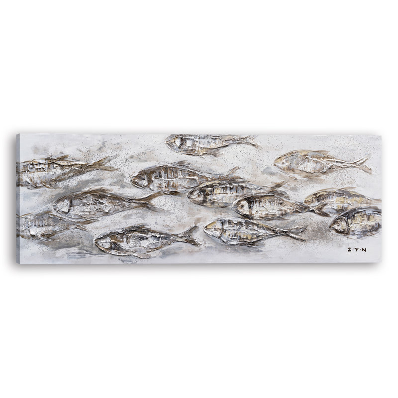 Abstrait poissons - peinture sur toile tendue