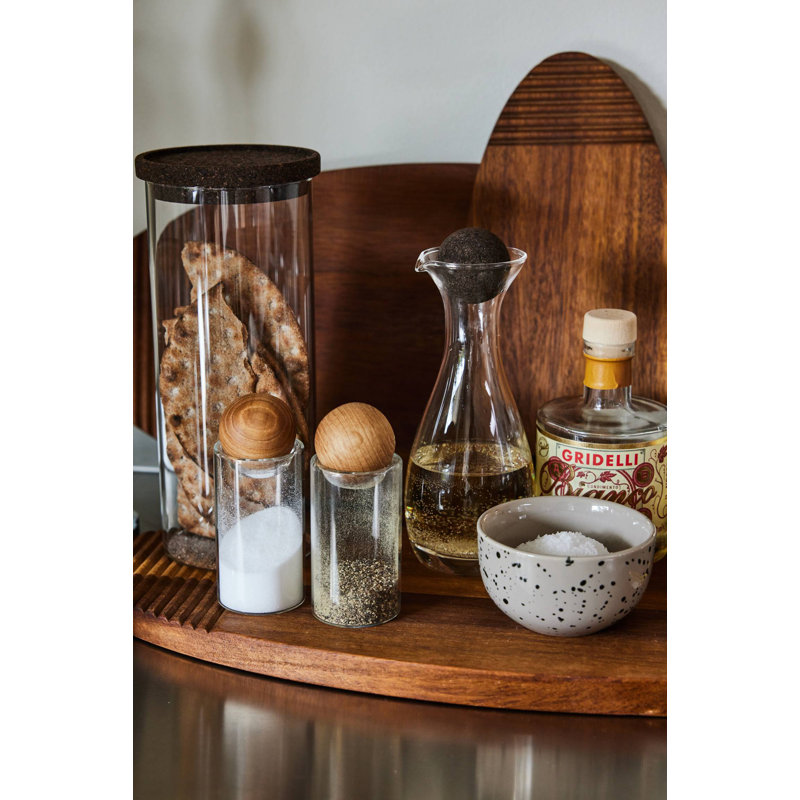 Clear Glass Salt and Pepper Shaker Set with Oak Stoppers