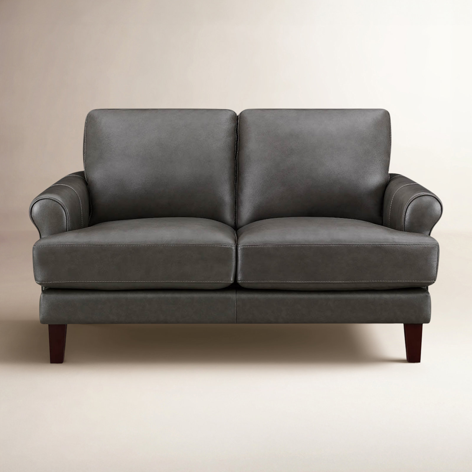 Maybell Top Grain Leather Loveseat, Concord Gray