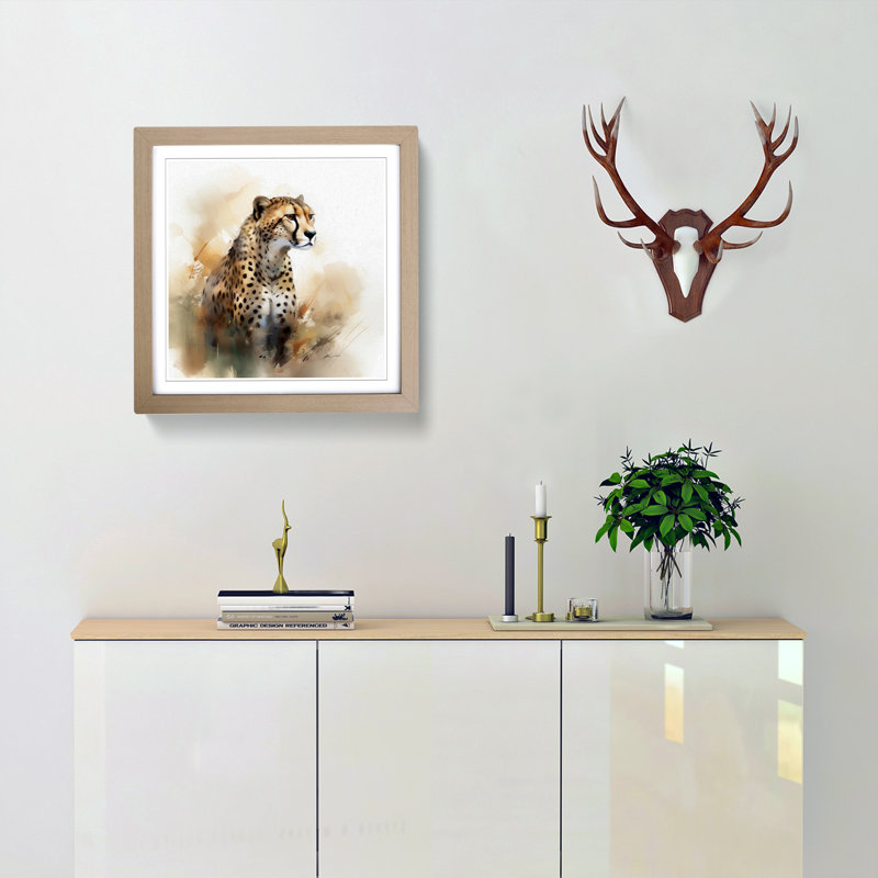 Cheetah Gestural Art - Framed Print, Oak