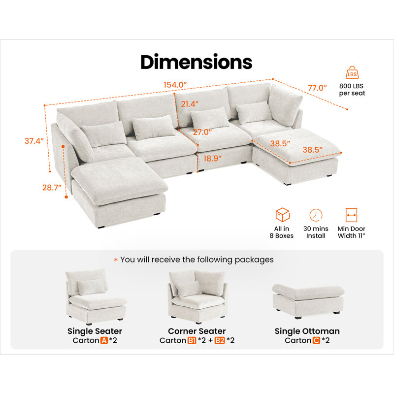U-shaped Chenille Sofa Oversized Modular Sofa Extra Deep Cloud Corduroy Sectional Couch With Ottoman Chaise Fsc Certified Fluffy