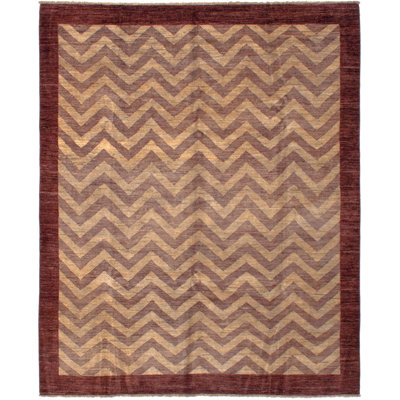Tapis unique en laine noué à la main brun / beige style années 2010 de 7 pi 1 po x 8 pi 6 po Ziegler
