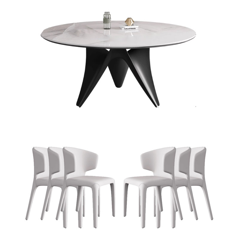 Modern Simple Sintered Stone Dining Table 6 - Person Pedestal Dining Set, 29.53"H x 59.06"L x 59.06"W