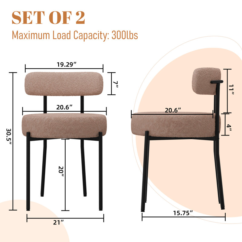 Upholstered Side Chairs with Iron Frame, Camel
