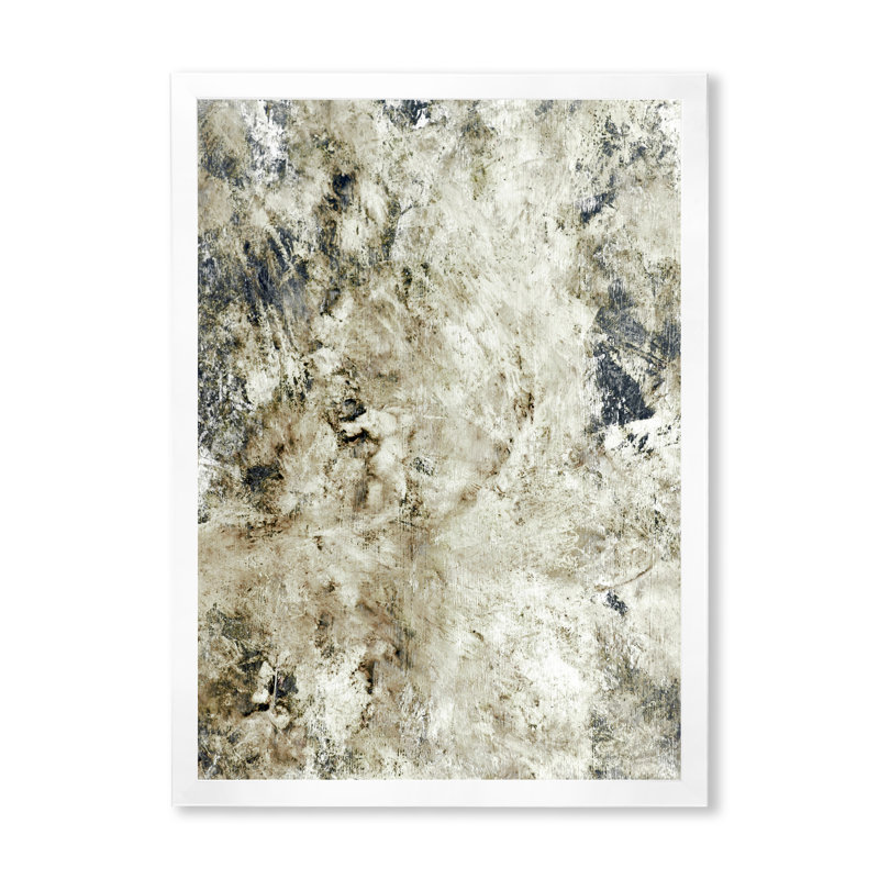 Gris et beige, art abstrait - art mural moderne et contemporain sur toile, H 12 po x l 8 po x P 1 po, Cadre photo blanc