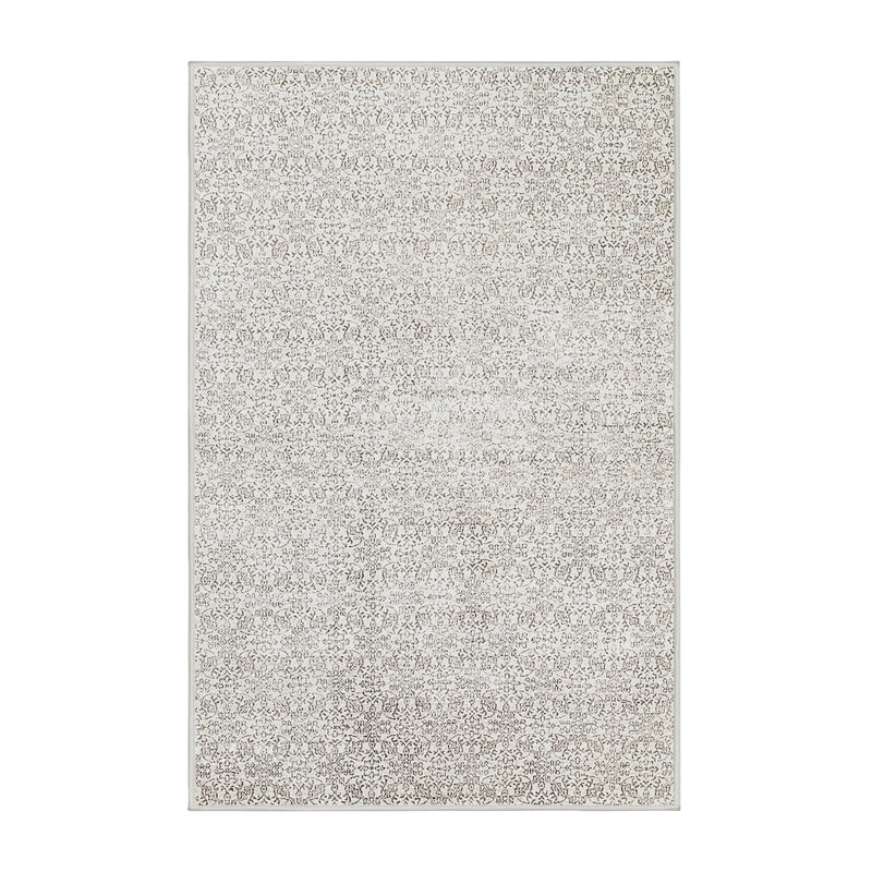 Tapis beige / gris à motif floral Cataldo, Rectangle 7 pi x 10 pi