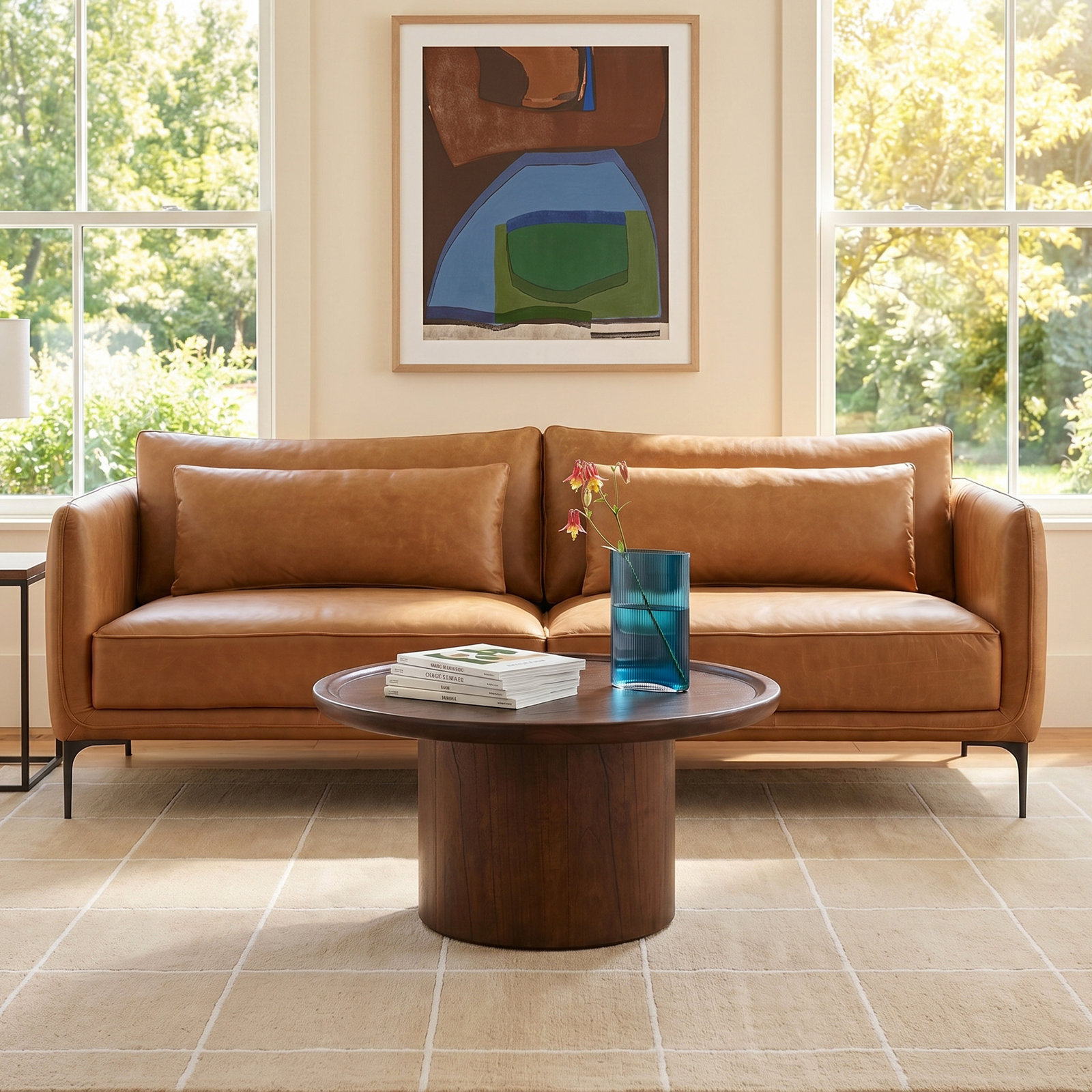 Rae Genuine Leather Upholstered Sofa, Marseille Brown Genuine Leather