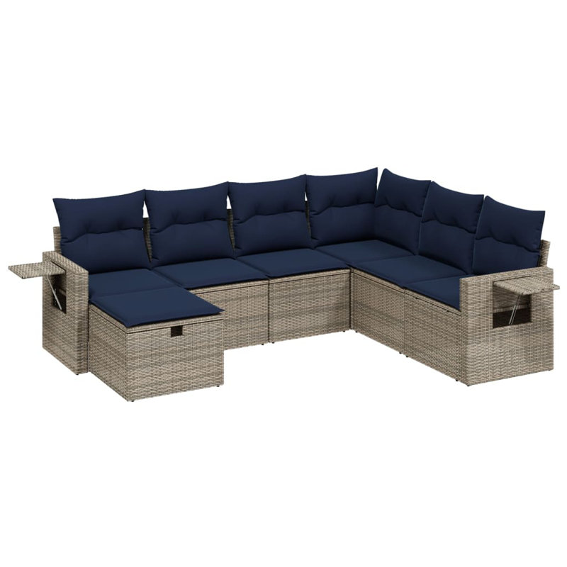 Ensemble de canapé de patio avec coussins 7 pièces Latitude Run®, Coussin bleu marine / structure grise