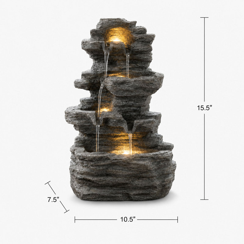 15.5'' Gray Rock Waterfall Tabletop Fountain