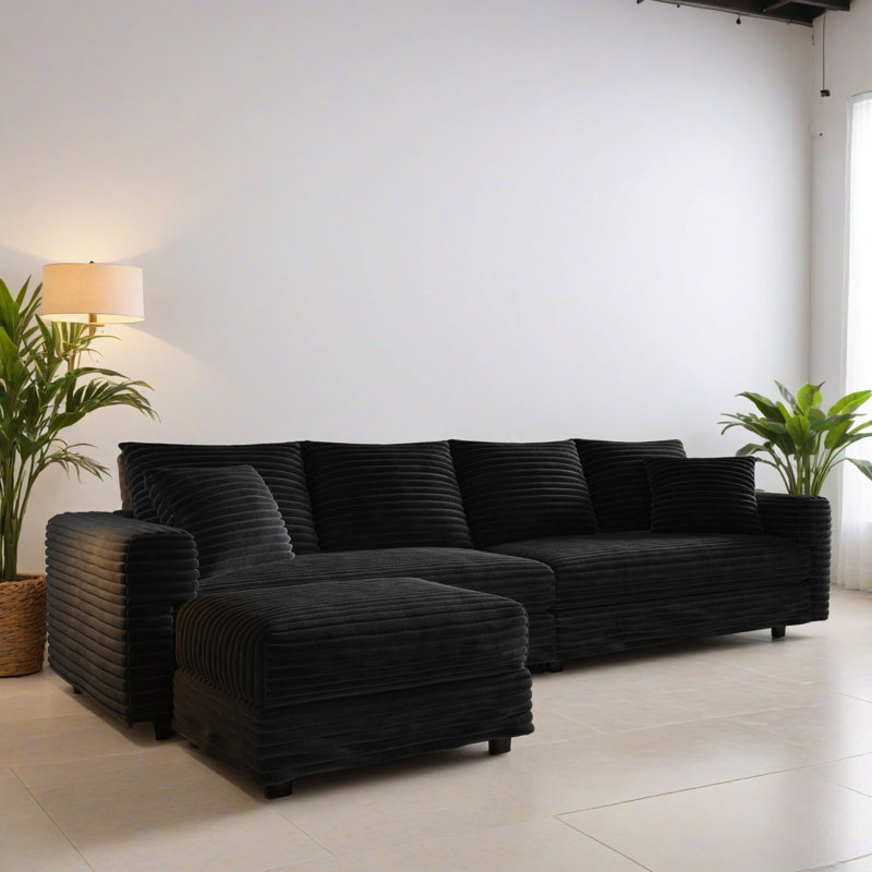 Canapé-lit modulaire réversible en forme de L 102,42 po pour salon, Velours côtelé noir