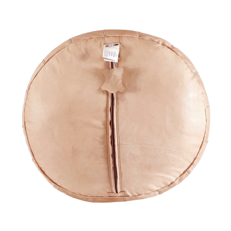 Leather Pouf, Salmon Genuine Leather