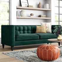 Italian Minimalist 85.83Genuine Leather Green Down Cushion 3-Seat Sofa for Living Room Corrigan Studio