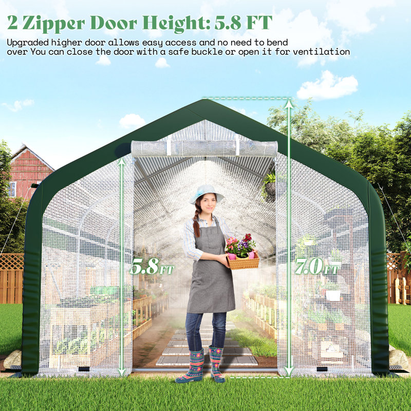 34' W x 10' D Large Walk-In Tunnel Greenhouse with Watering System and Upgraded Galvanized Steel Frame, 14 Windows, White
