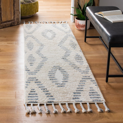 Powell Hand Knotted Wool Viscose Geometric Rug in Ivory/Gray