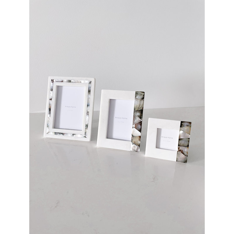 White Marble Picture Frame with Mother of Pearl Accent