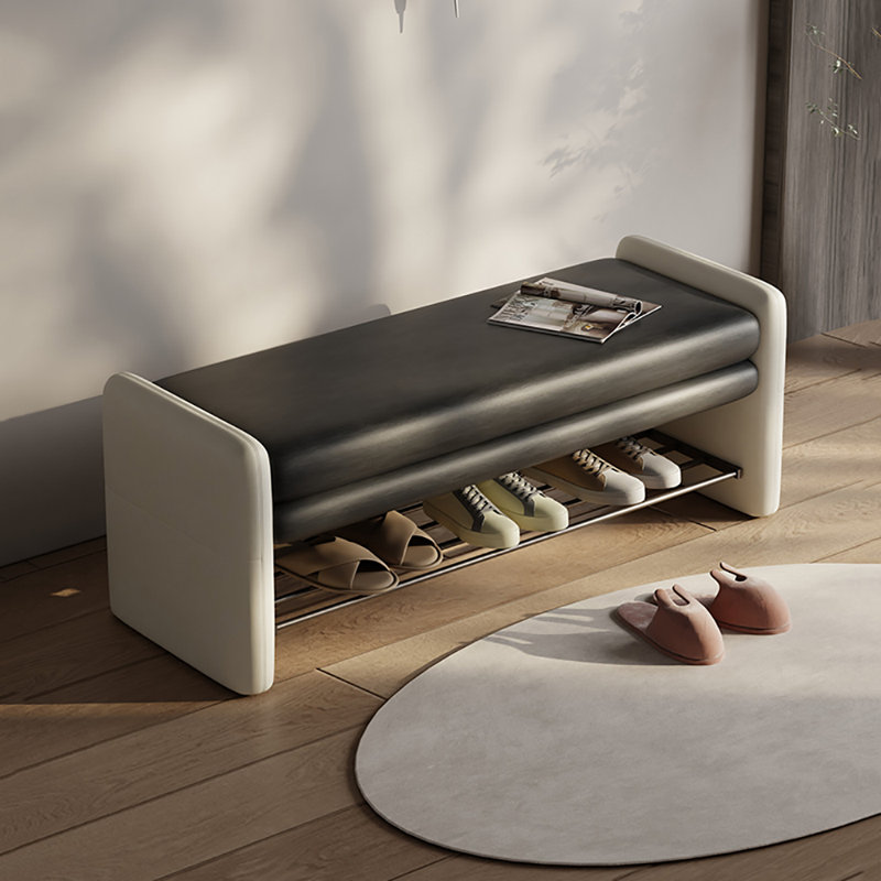 39.4in Shoe Storage Bench Shoe Changing Stool, Black/Beige