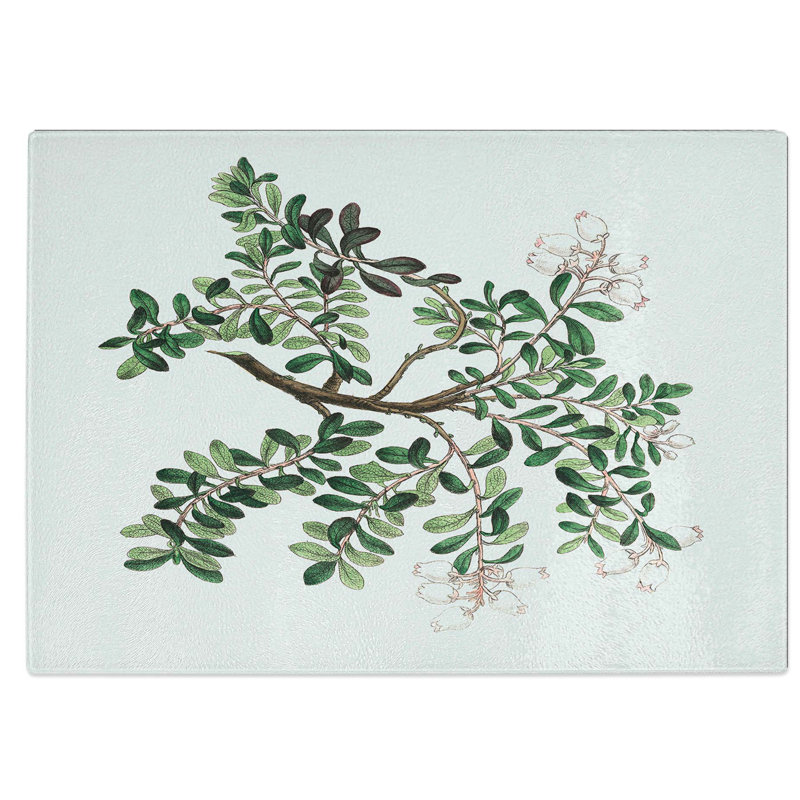 Tempered Glass Bearberry Flowers Illustration Chopping Board, 28.5 cm W x 20 cm L