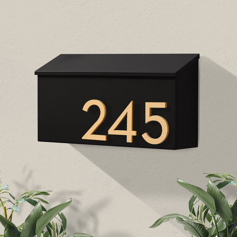 The OG Wall Mounted Steel Mailbox, Black, Brass, Yes