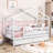 Wood House Bed with 2 Drawers, Roof Design and Guardrails-592641502-592641496