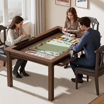 Table de jeu en bois massif pour 4-6 joueurs, rangement, tapis antidérapant, pour MDN et poker