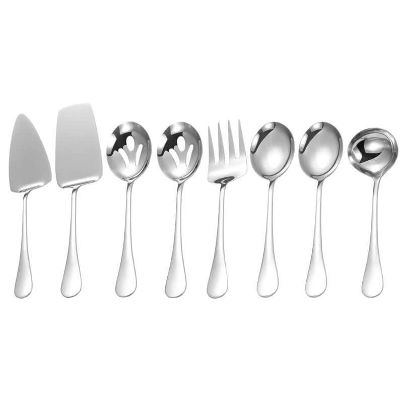 8-Piece Stainless Steel Serving Utensil Set, Dishwasher Safe Tableware For Travel & Hosting, Silver