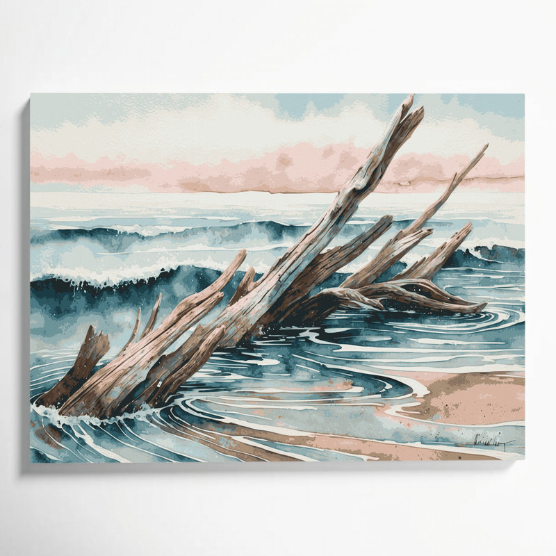 Art mural sur toile gris, "Coastal Beach", H 20 po x l 24 po