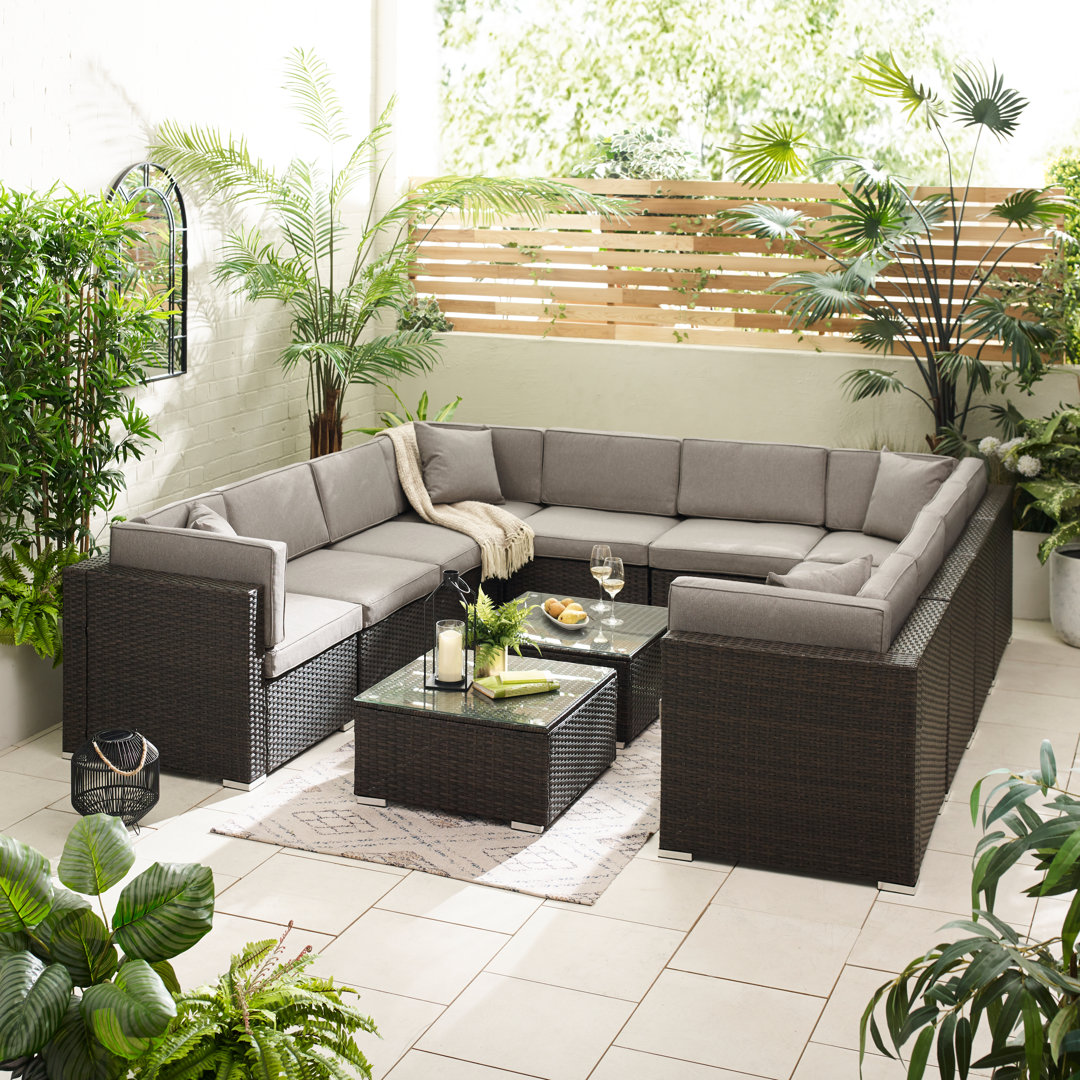 Miacomet Modular PE Rattan Garden Sofa Set and Table for Modern Gardens and Patios (Cover Included)