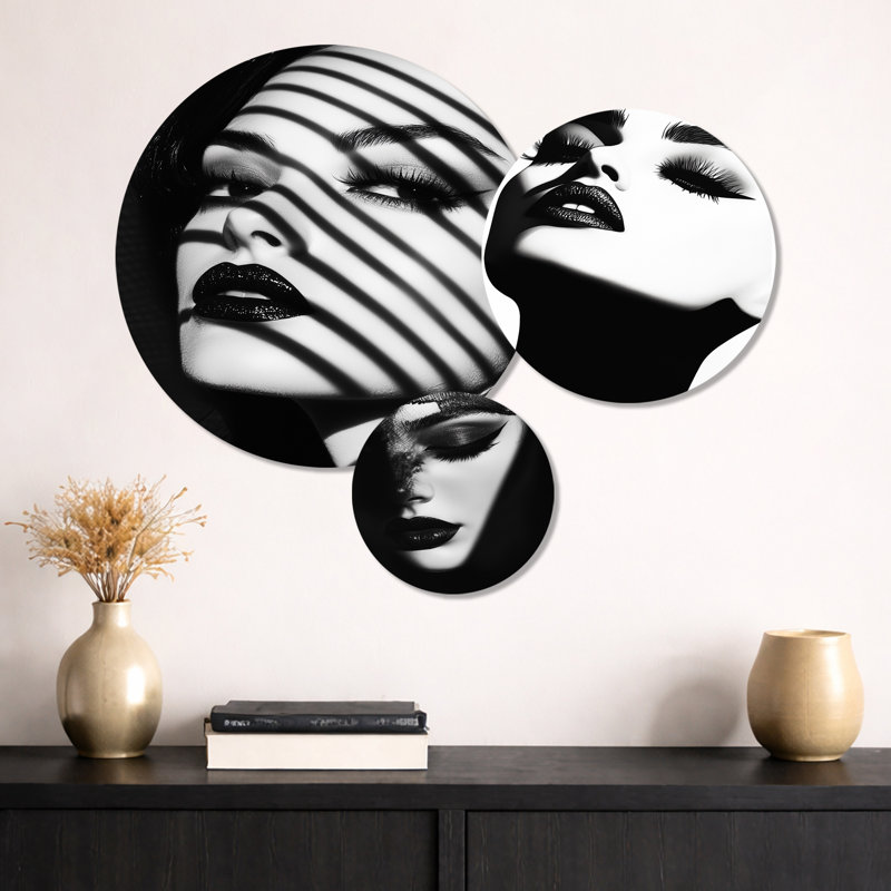 Monochromes glam glam - ensemble de 3 reproductions d'art mural en métal