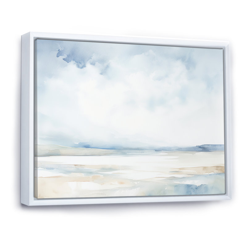 Minimalisme, ciel nuageux paysage II - art mural ciel, Cadre flottant blanc, 16" H x 32" W