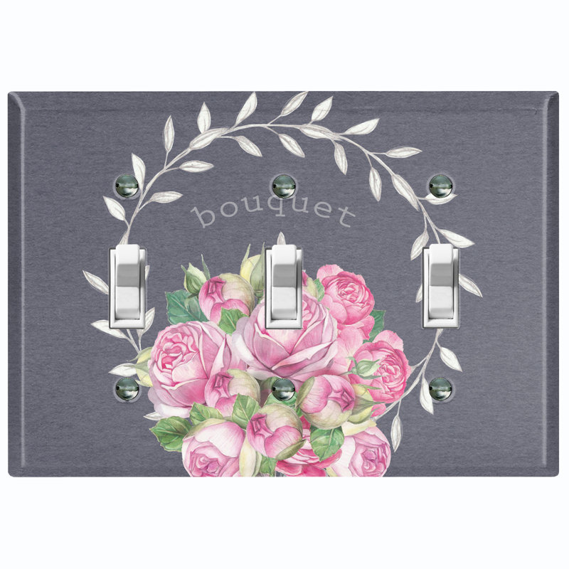 Plaque murale à interrupteur à bascule rétro gris foncé avec 1 bouquet de fleurs roses roses rétro, 3