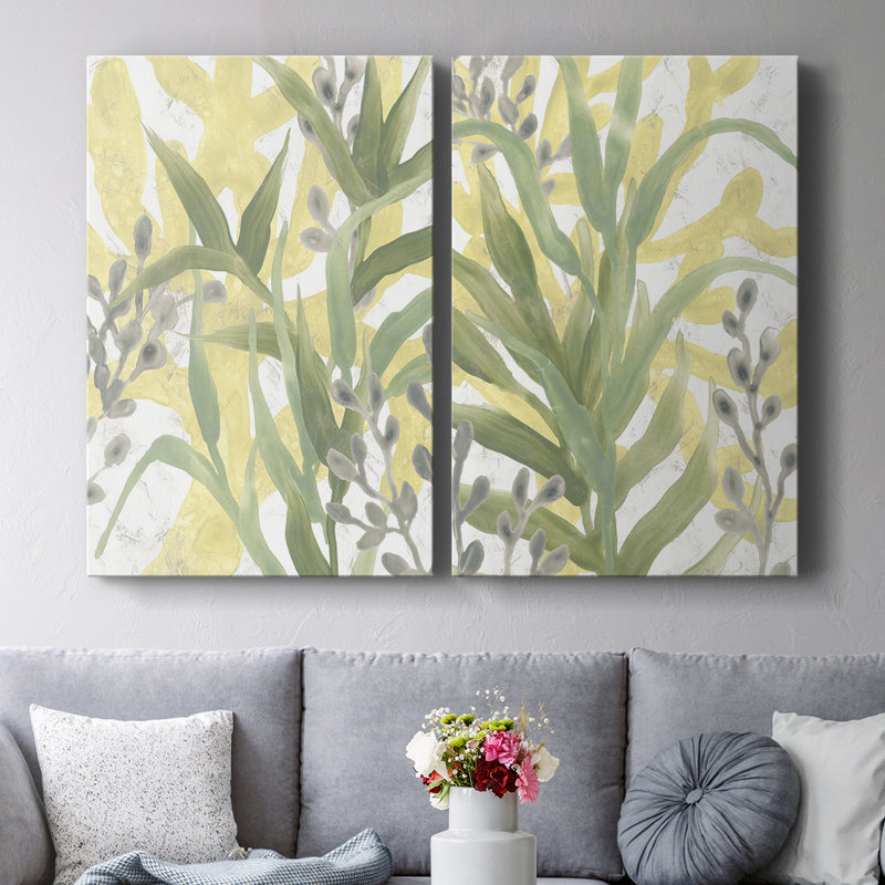 Sea Grass Fresco III - Toile tendue avec châssis de qualité supérieure - Prêt à être accroché, H 18 po x l 12 po