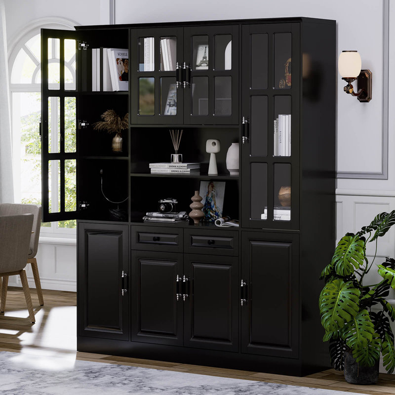 Armoire de cuisine garde-manger, grande armoire de 78,7 po avec portes et tiroirs en verre, garde-manger autoportant utilitaire, garde-manger, blanc (l 63 po x P 15,7 po)