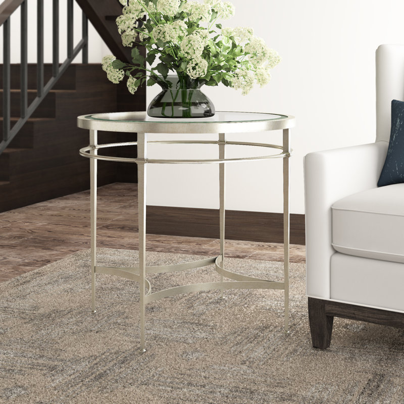 Madeline Glass End Table, Silver, 24"H x 19"W