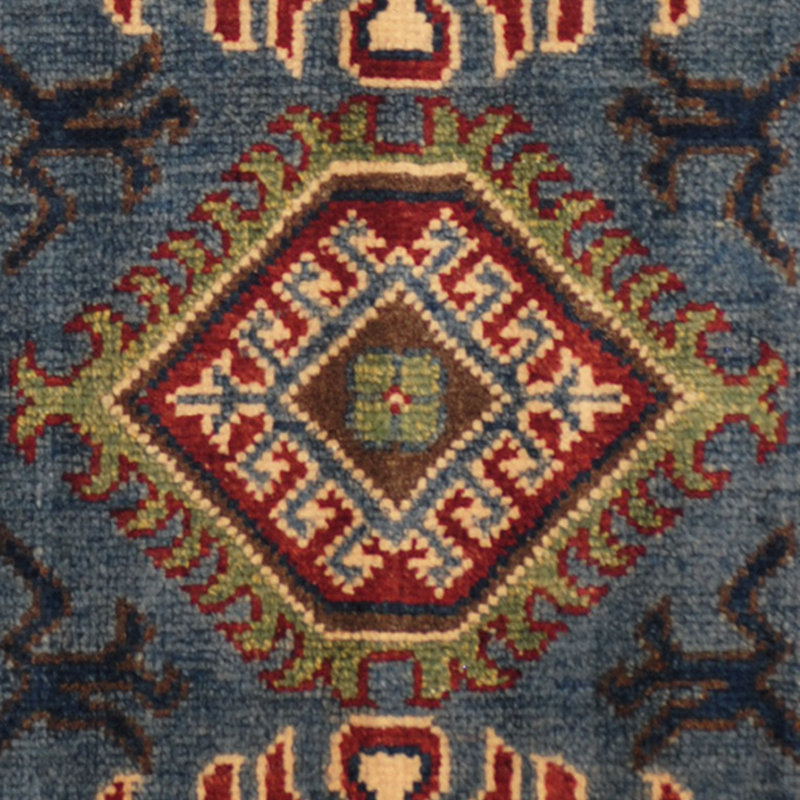 Tapis bleu en laine noué à la main de conception unique 2 pi 1 po x 3 pi Jevon