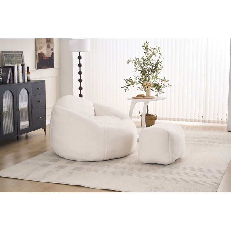 Indoor & Outdoor Foam Bean Bag Chairs, White Teddy