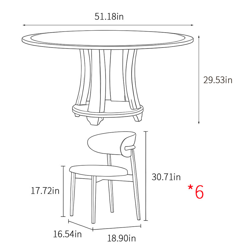 Modern simple style round dining table sets, 29.53"H x 51.18"L x 51.18"W