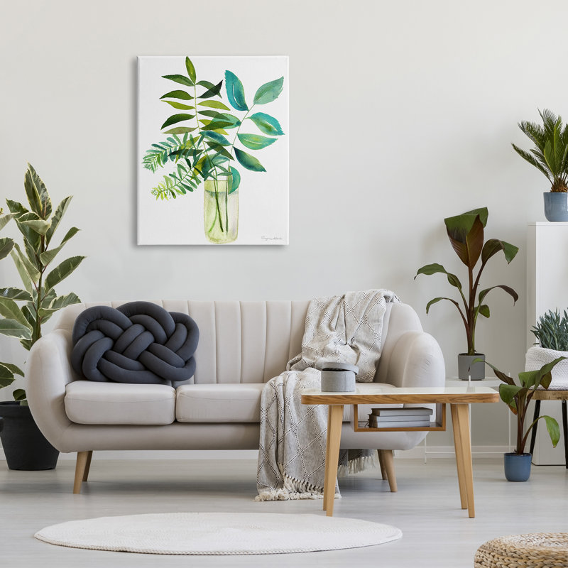 «Au-793-Canvas Simple Green Leaf Sprases Vase On Canvas» par Suzanne Allard, peinture, H 40 po x l 30 po x P 1,5 po
