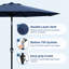 Parasol de patio rond de 10 pi, table de marché ronde à 8 nervures avec manivelle et inclinaison à bouton-poussoir, bleu marine-2058064603
