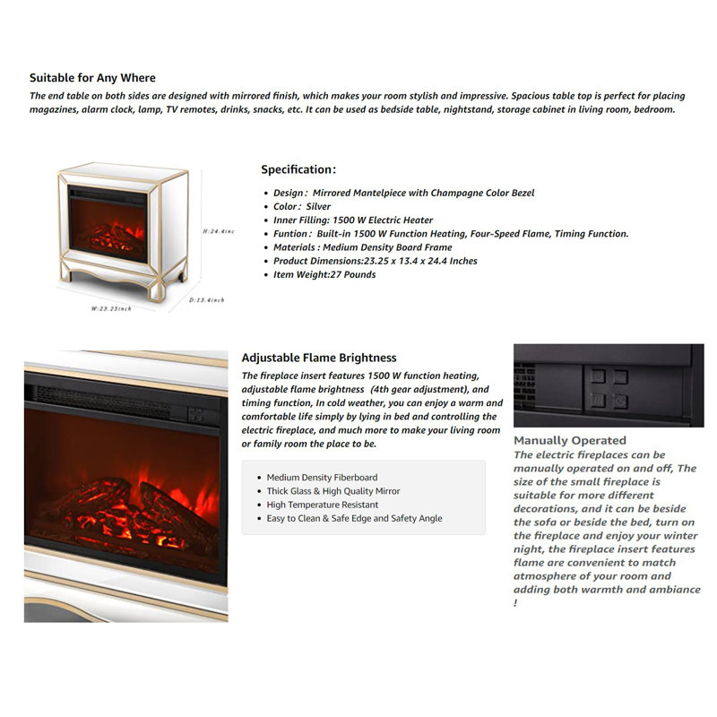 Branasia 23.2'' W White Electric Fireplace