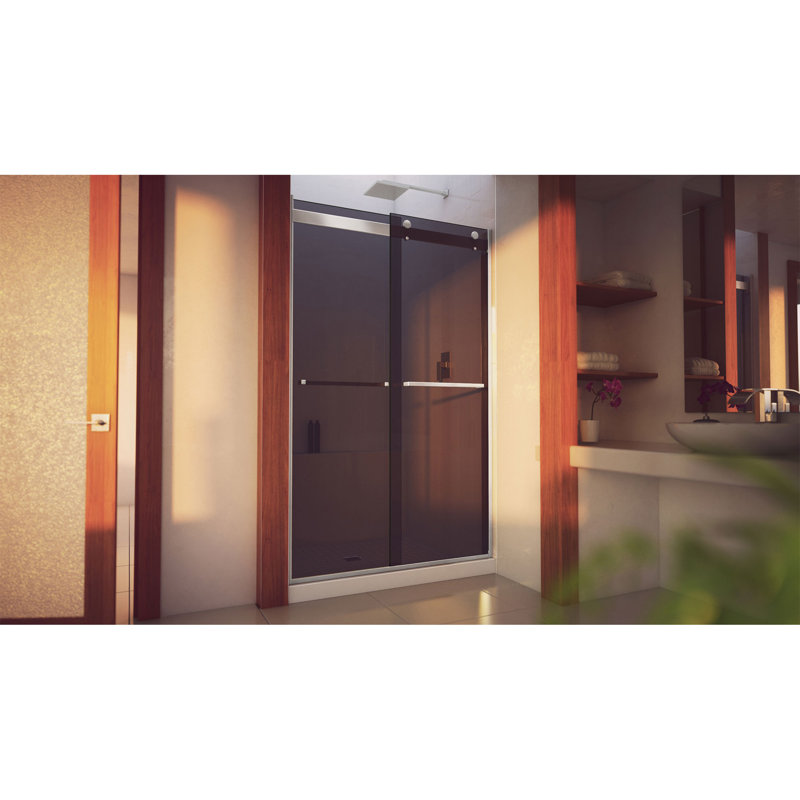 Porte de douche réversible semi-sans cadre H 44 "- l 48" H 76 "avec technologie ClearMax ™, Nickel brossé / gris fumé