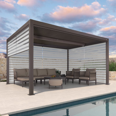 14 pi. L 12 pi. Pergola en aluminium avec abat-jour roulant, 1 côté long et 2 côtés courts