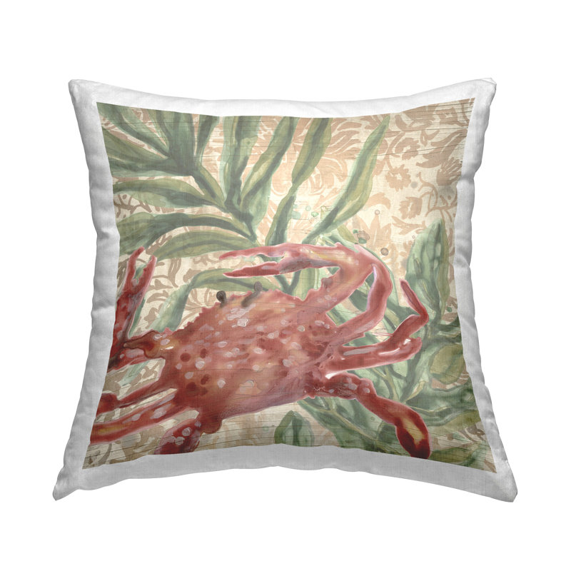 Coussin décoratif imprimé crabe sur un motif floral par June Erica Vess