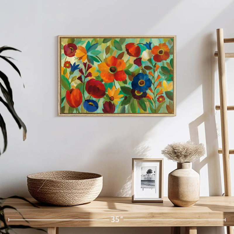 Été floral III, Cadre flottant en bois naturel, 19 po x 13 po